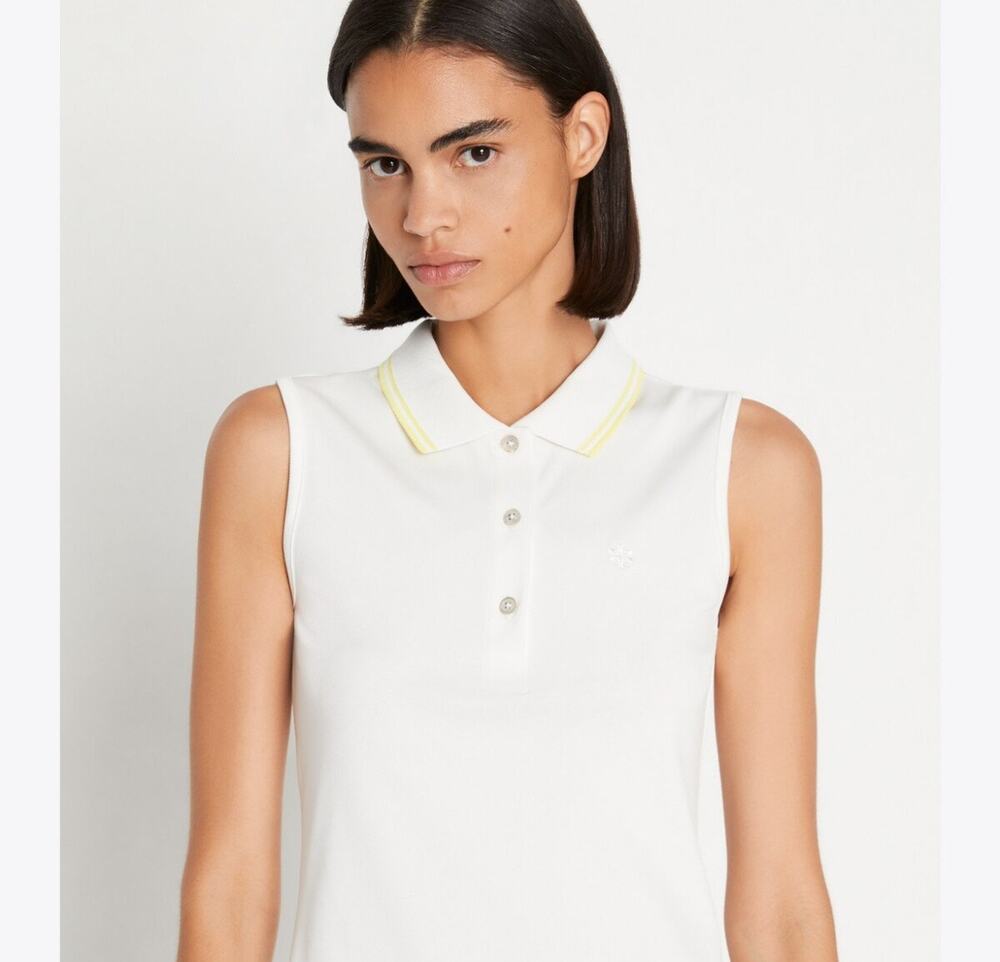 Tory Sport TECH PIQUÉ SLEEVELESS POLO White Sz XL